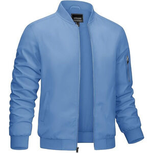 Men's Bomber Lightweight Jacket-Spring Fall Casual Thin Full Zip Light Blue XL